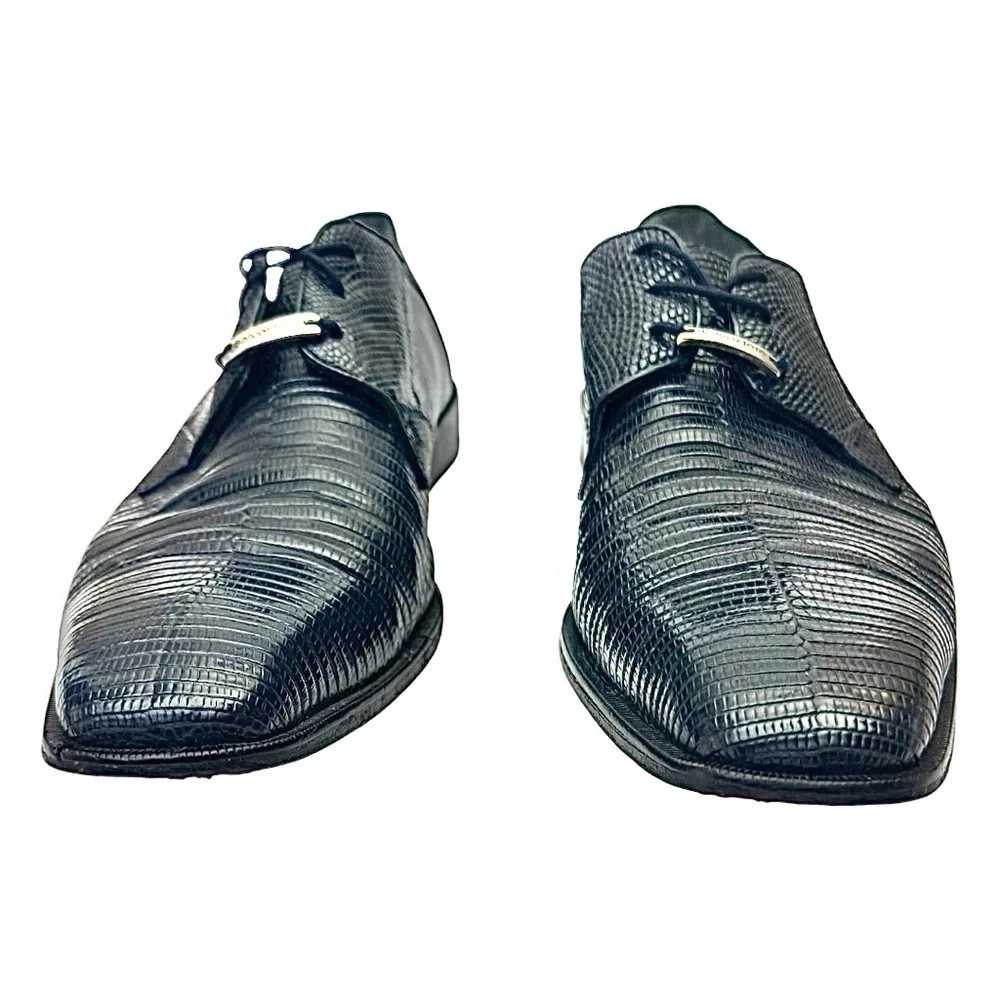 Belvedere Blue Lizard Dress Shoes Mens 10M Exotic Lace Up Luxury Leather